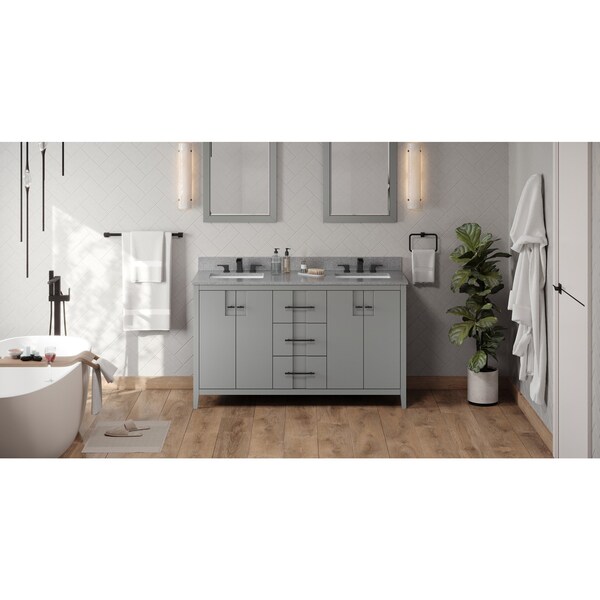 Jeffrey Alexander 60In. Gry Katara Vanity, Dbl Bowl, Steel Gry Cultured Marble Vanity Top, 2 Undrmnt Rctngl Bowls VKITKAT60GRSGR - main